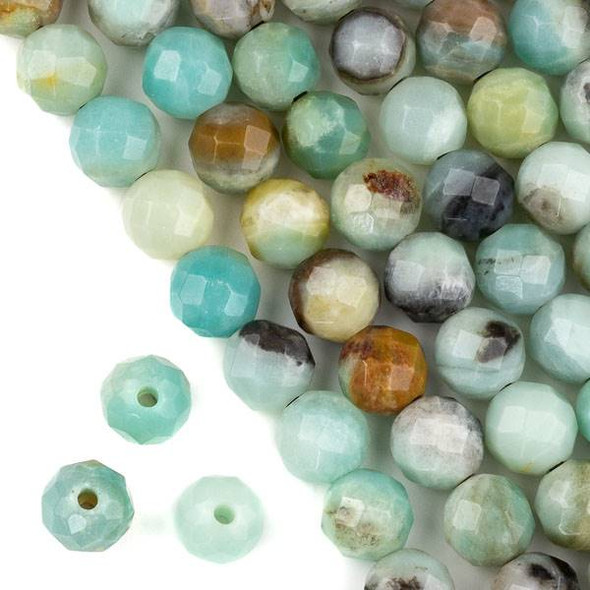 Faceted Large Hole Amazonite 12mm Round with a 2.5mm Drilled Hole - approx. 8 inch strand