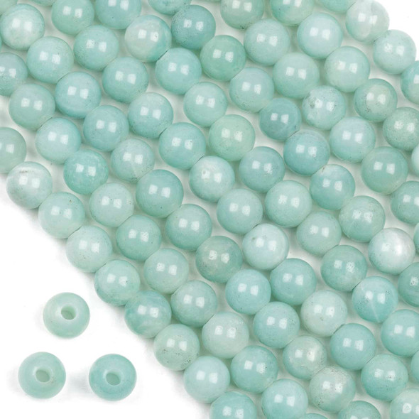 Large Hole Blue Amazonite 8mm Round Beads with 2.5mm Drilled Hole - approx. 8 inch strand