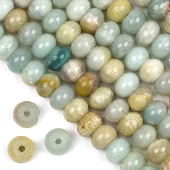 Large Hole Amazonite 8x12mm Rondelle Beads with 2.5mm Drilled Hole - approx. 8 inch strand