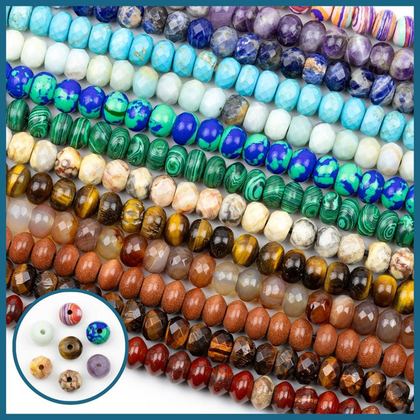 Large Hole Gemstone 8x12mm Rondelle Beads with 2.5mm Drilled Hole - approx. 8 inch strand