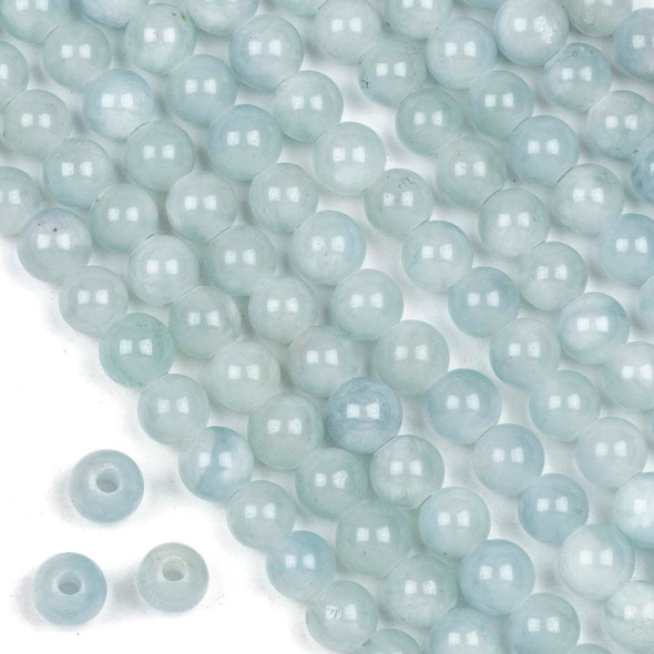 Large Hole Aquamarine 8mm Round Beads with a 2.5mm Drilled Hole - approx. 8 inch strand