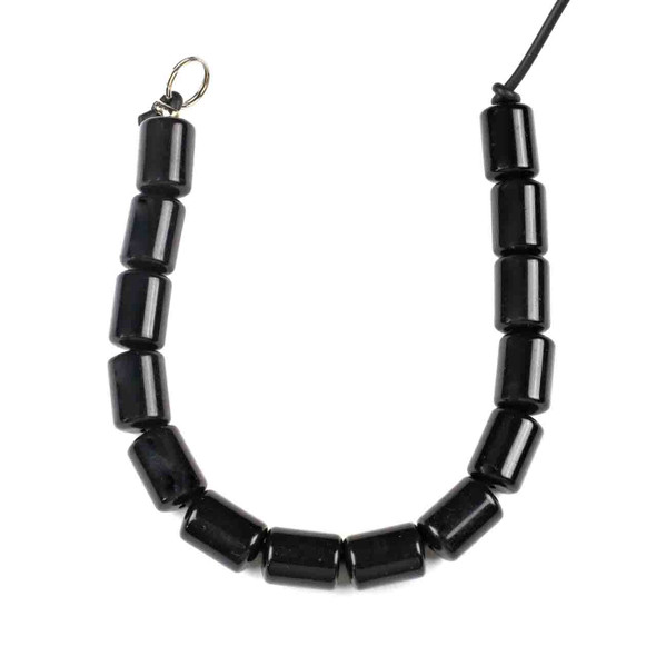 Large Hole Black Obsidian 10x14mm Barrel Beads with 2.5mm Drilled Hole - approx. 8 inch strand