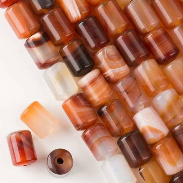 Large Hole Multicolor Carnelian 10x14mm Barrel Beads with a 2.5mm Drilled Hole - approx. 8 inch strand