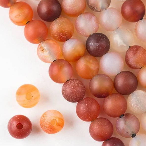 Cherry Tree Beads Matte Large Hole Multicolor Carnelian 10mm Round with a 2.5mm Drilled Hole - approx. 8 inch strand 