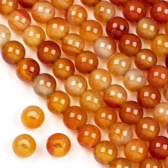 Large Hole Multicolor Carnelian 12mm Round Beads with a 4mm Drilled Hole - approx. 8 inch strand