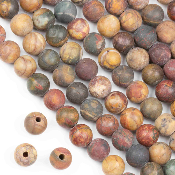 Matte Large Hole Red Cherry Creek Jasper 10mm Round Beads with a 2.5mm Drilled Hole - approx. 8 inch strand