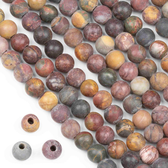 Cherry Tree Beads Matte Large Hole Red Cherry Creek Jasper 8mm Round Beads with a 2.5mm Drilled Hole - approx. 8 inch strand 