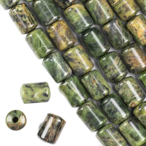 Large Hole Chinese Jade 10x14mm Barrel with a 2.5mm Drilled Hole - approx. 8 inch strand