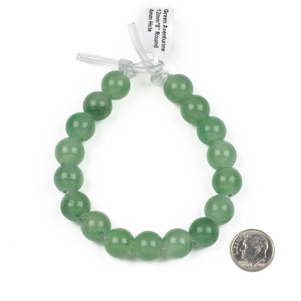Cherry Tree Beads Large Hole Green Aventurine 12mm Round Beads with 4mm Drilled Hole - approx. 8 inch strand 