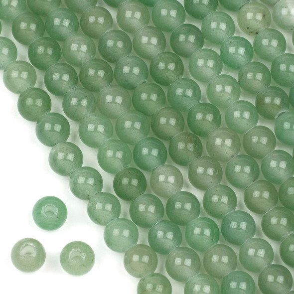 Large Hole Green Aventurine 8mm Round Beads with 2.5mm Drilled Hole - approx. 8 inch strand