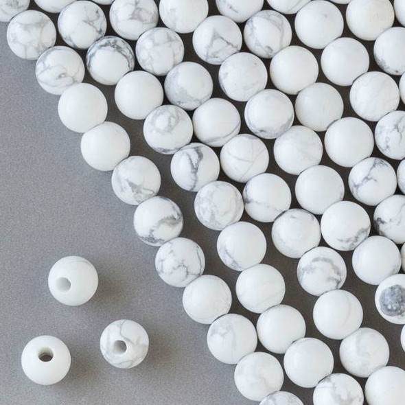 Large Hole Howlite 8mm Round Beads with a 2.5mm Drilled Hole - approx. 8 inch strand