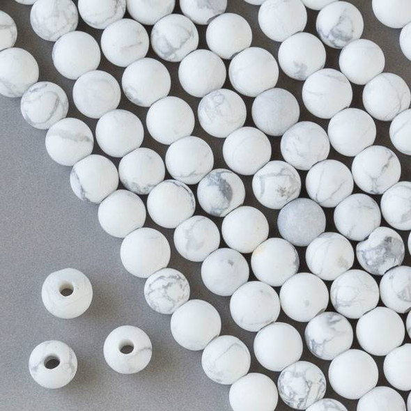 Matte Large Hole Howlite 8mm Round Beads with a 2.5mm Drilled Hole - approx. 8 inch strand