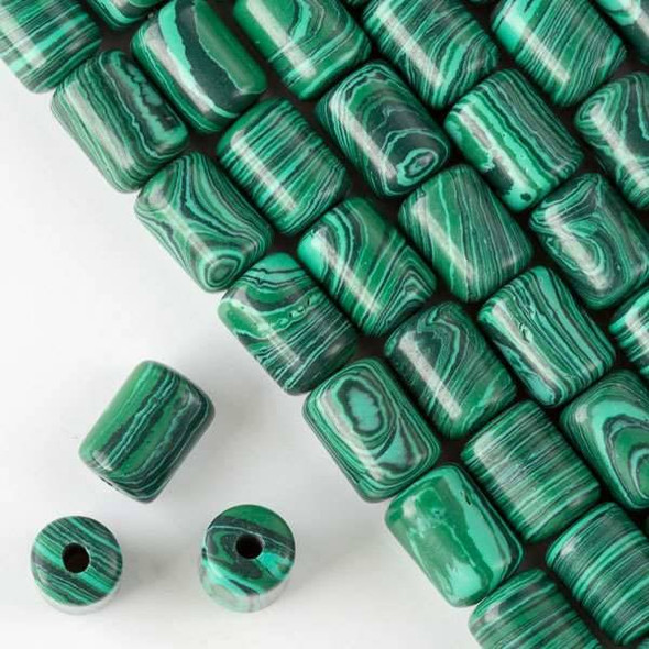 Large Hole Synthetic Malachite 10x14mm Barrel with 2.5mm Drilled Hole - approx. 8 inch strand