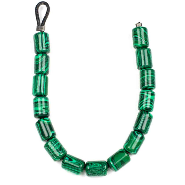 Large Hole Synthetic Malachite 10x14mm Barrel Beads with 2.5mm Drilled Hole - approx. 8 inch strand