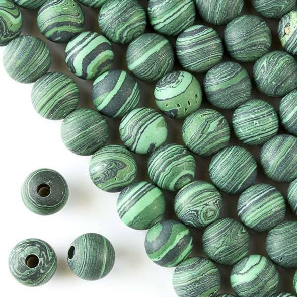 Matte Large Hole Synthetic Malachite 10mm Round with a 2.5mm Drilled Hole - approx. 8 inch strand