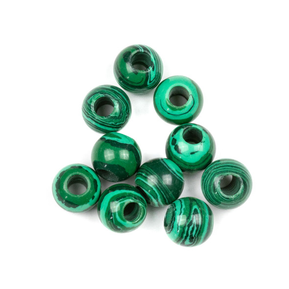 Large Hole Synthetic Malachite 12mm Round Beads with 4mm Drilled Hole - 10 per bag