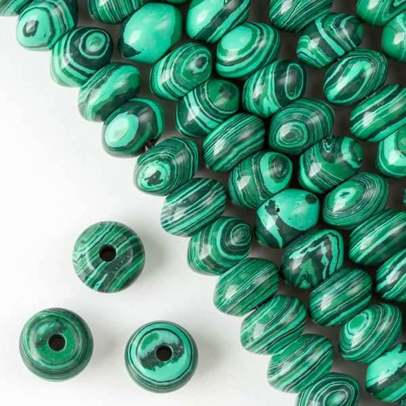 Large Hole Synthetic Malachite 8x12mm Rondelle with 2.5mm Drilled Hole - approx. 8 inch strand