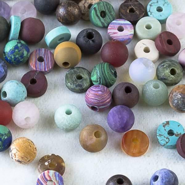 Cherry Tree Beads 50 Mixed Matte Large Hole Gemstone Beads in Assorted Shapes and Sizes 