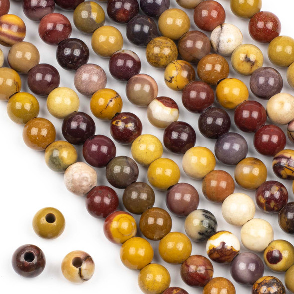 Large Hole Mookaite 8mm Round Beads with 2.5mm Drilled Hole - approx. 8 inch strand
