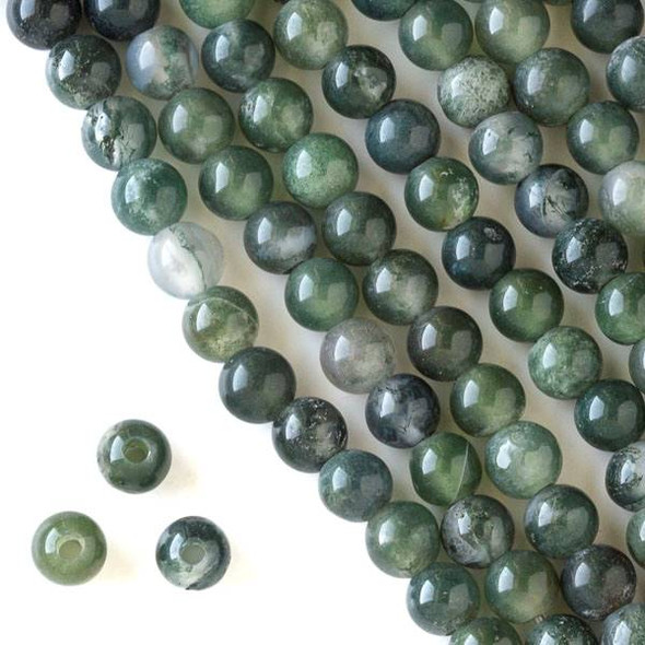 Large Hole Moss Agate 8mm Round with a 2.5mm Drilled Hole - approx. 8 inch strand