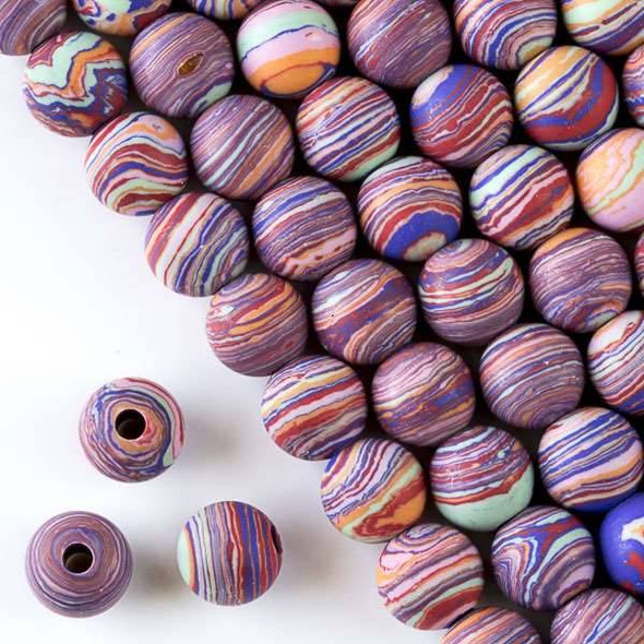 Matte Large Hole Synthetic Rainbow 10mm Round with a 2.5mm Drilled Hole - approx. 8 inch strand