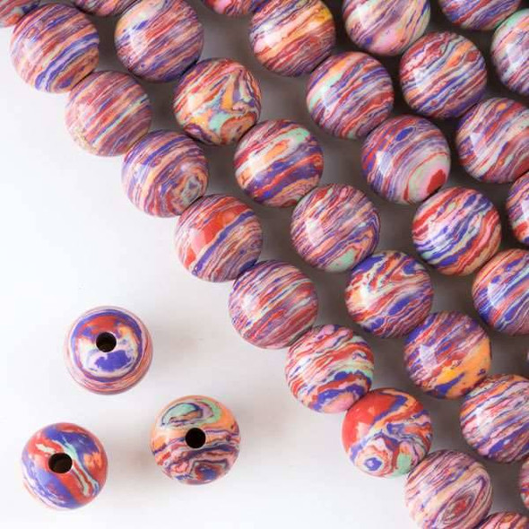 Large Hole Synthetic Rainbow 12mm Round with 2.5mm Drilled Hole - approx. 8 inch strand
