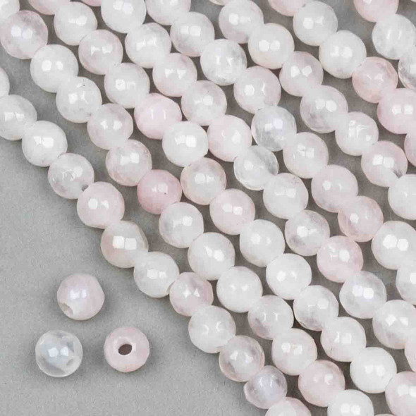 Faceted Large Hole Rose Quartz 8mm Round Beads with a 2.5mm Drilled Hole - approx. 8 inch strand