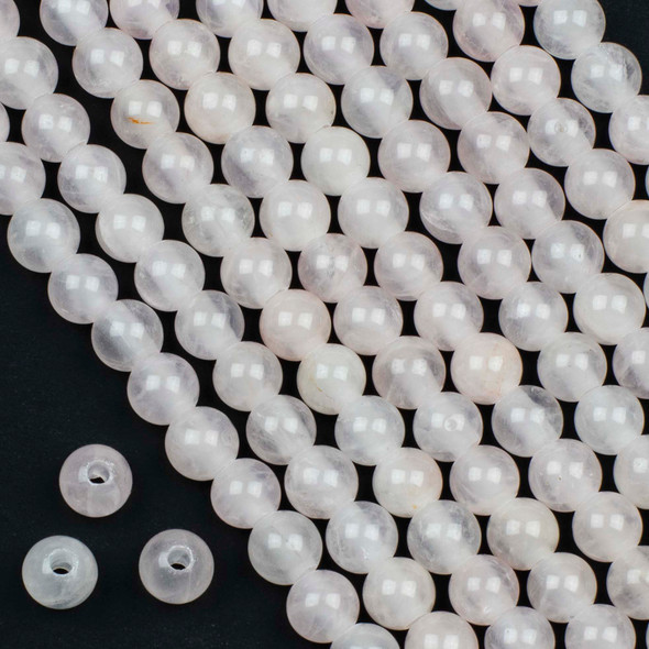 Large Hole Rose Quartz 8mm Round Beads with 2.5mm Drilled Hole - approx. 8 inch strand