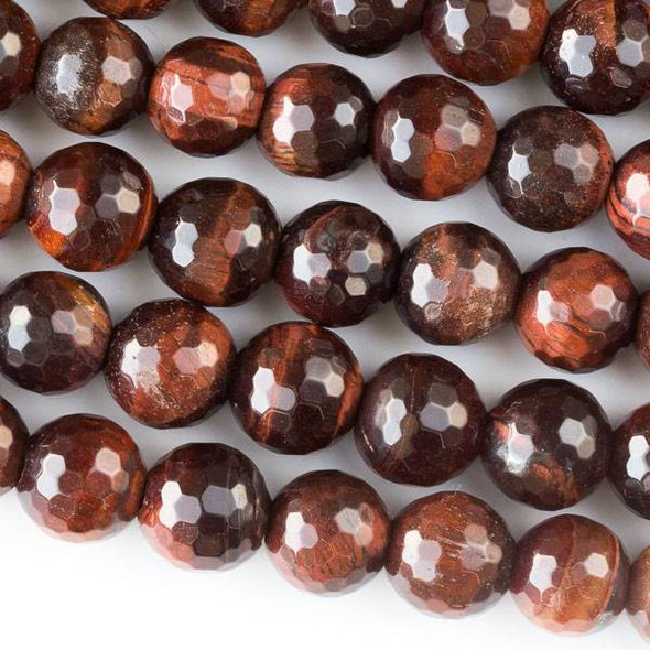 Faceted Large Hole Red Tigereye 10mm Round with a 2.5mm Drilled Hole - approx. 8 inch strand