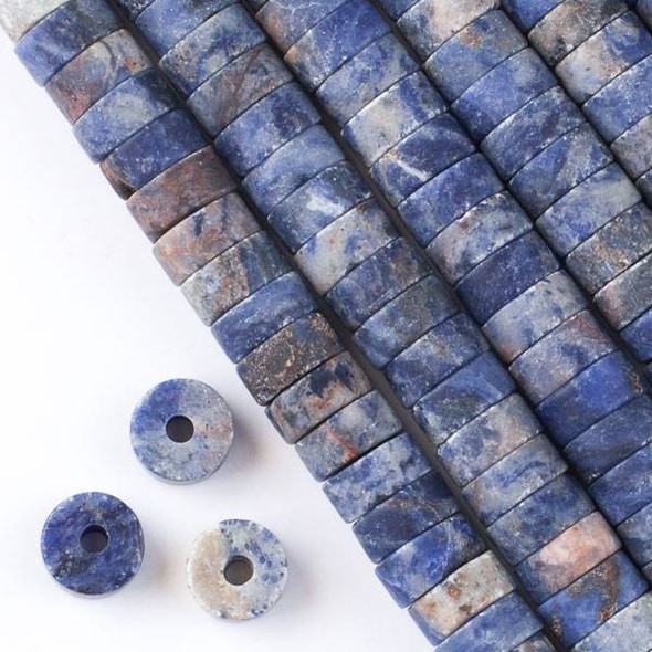 Matte Large Hole Sodalite 3-5x10mm Heishi with a 2.5mm Drilled Hole - approx. 8 inch strand