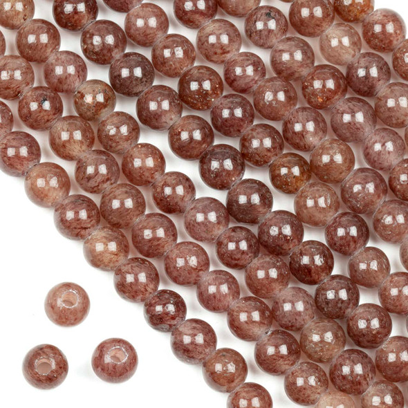 Large Hole Natural Strawberry Quartz 8mm Round Beads with a 2.5mm Drilled Hole - approx. 8 inch strand