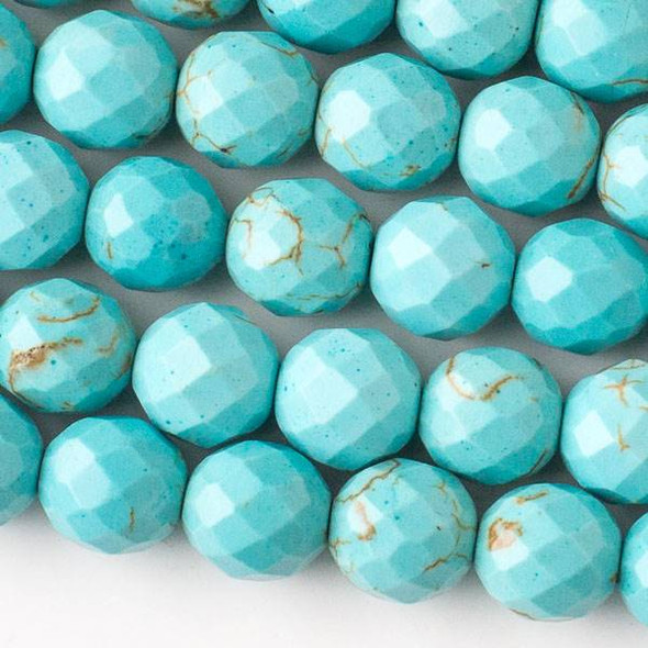 Faceted Large Hole Turquoise Howlite 12mm Round with a 2.5mm Drilled Hole - approx. 8 inch strand
