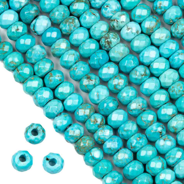 Faceted Large Hole Turquoise Howlite 5x8mm Rondelle with a 2.5mm Drilled Hole - approx. 8 inch strand