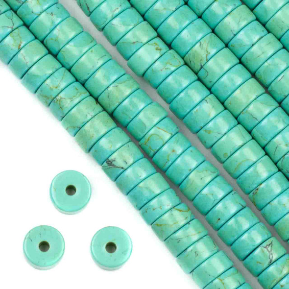 Large Hole Turquoise Howlite 3-5x10mm Heishi with 2.5mm Drilled Hole - approx. 8 inch strand