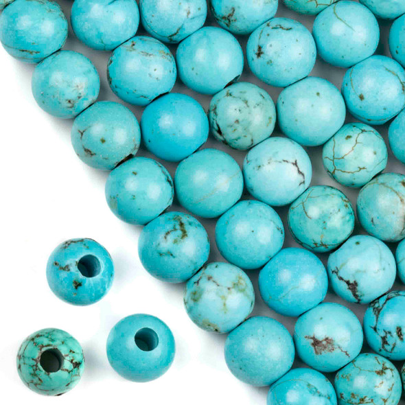 Large Hole Turquoise Howlite 12mm Round with 4mm Drilled Hole - approx. 8 inch strand