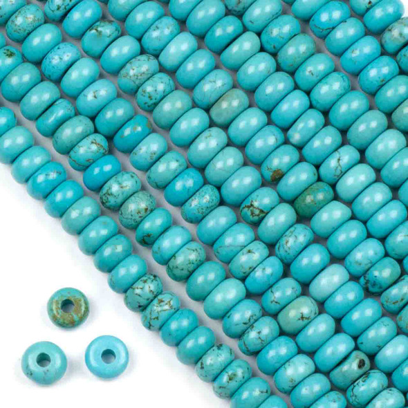 Large Hole Turquoise Howlite 5x8mm Rondelle with 2.5mm Drilled Hole - approx. 8 inch strand