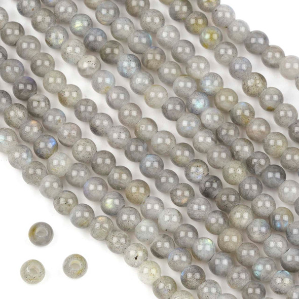 Large Hole Blue Labradorite 6mm Round Beads with 2.5mm Drilled Hole - approx. 8 inch strand