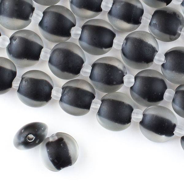 Large Hole Handmade Lampwork Glass 14mm Matte Coin Beads with a Black Core and a 2mm Hole - approx. 8 inch strand