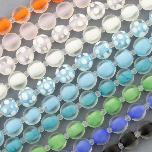 Cherry Tree Beads Large Hole Handmade Lampwork Glass 14mm Matte Coin Beads with 2mm Hole - approx. 8 inch strand 