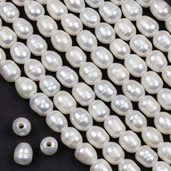 8-9x10-11mm White Freshwater Rice Pearl with a 2.25mm Large Hole - approx. 8 inch strand