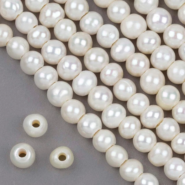 Cherry Tree Beads Large Hole Freshwater Pearl 8-9mm White Potato Pearl with a 2-2.5mm Large Hole - approx. 8 inch strand 