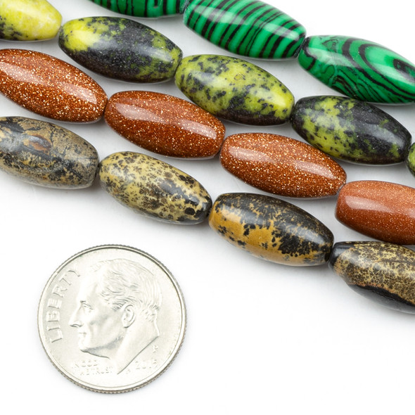 Gemstone 7x14-15mm Rice Beads - approx. 8 inch strand