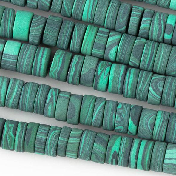 Matte Synthetic Malachite 3x8mm Heishi - 8 inch strand