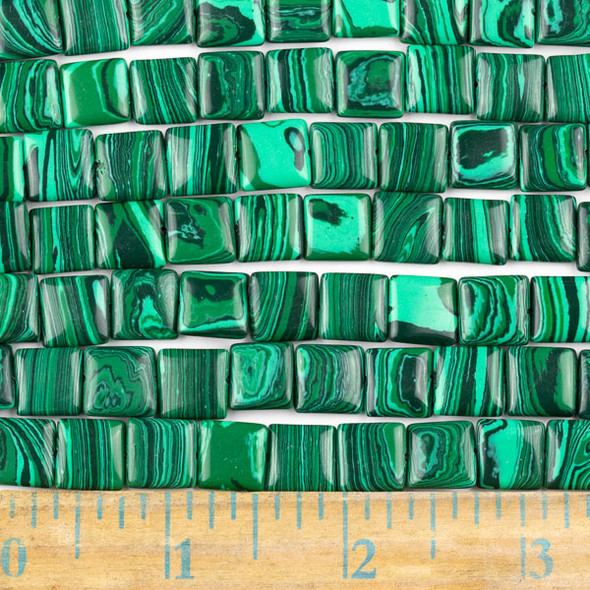 Synthetic Malachite 10mm Square Beads - approx. 8 inch strand, Set A