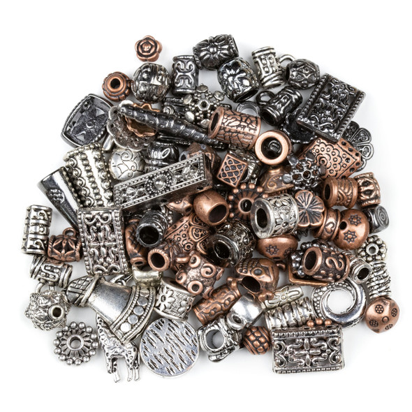 Pewter Silver, Vintage Copper, and Gun Metal 100 Piece Bead Mix