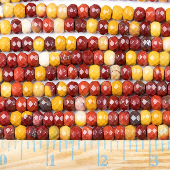 Cherry Tree Beads mookaite 5x8mm faceted rondelle beads in red, yellow, and cream tones, approx. 8 inch strand, Set B."