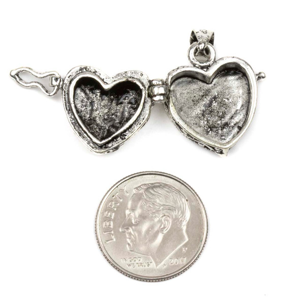 Silver 10x18x23mm Heart Prayer Box with a Flat Back and Vines on Front - 1 per bag