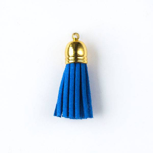 Cornflower Blue Microsuede 1.5" Tassel with a Gold Pewter Bead Cap - 1 per bag