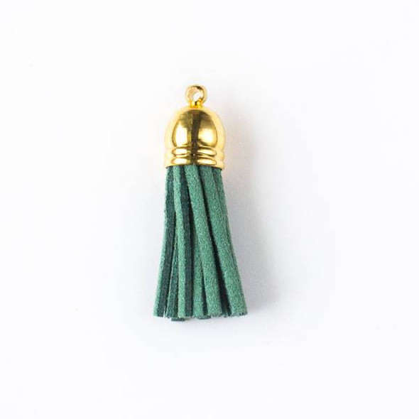 Pine Green Microsuede 1.5" Tassel with a Gold Pewter Bead Cap - 1 per bag