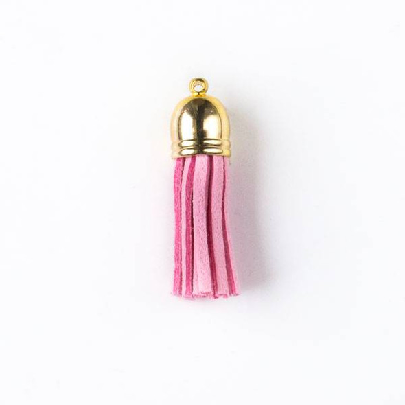 Pink Microsuede 1.5" Tassel with a Gold Pewter Bead Cap - 1 per bag